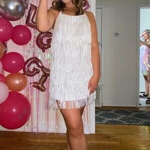 White sequin halter dress. Size S